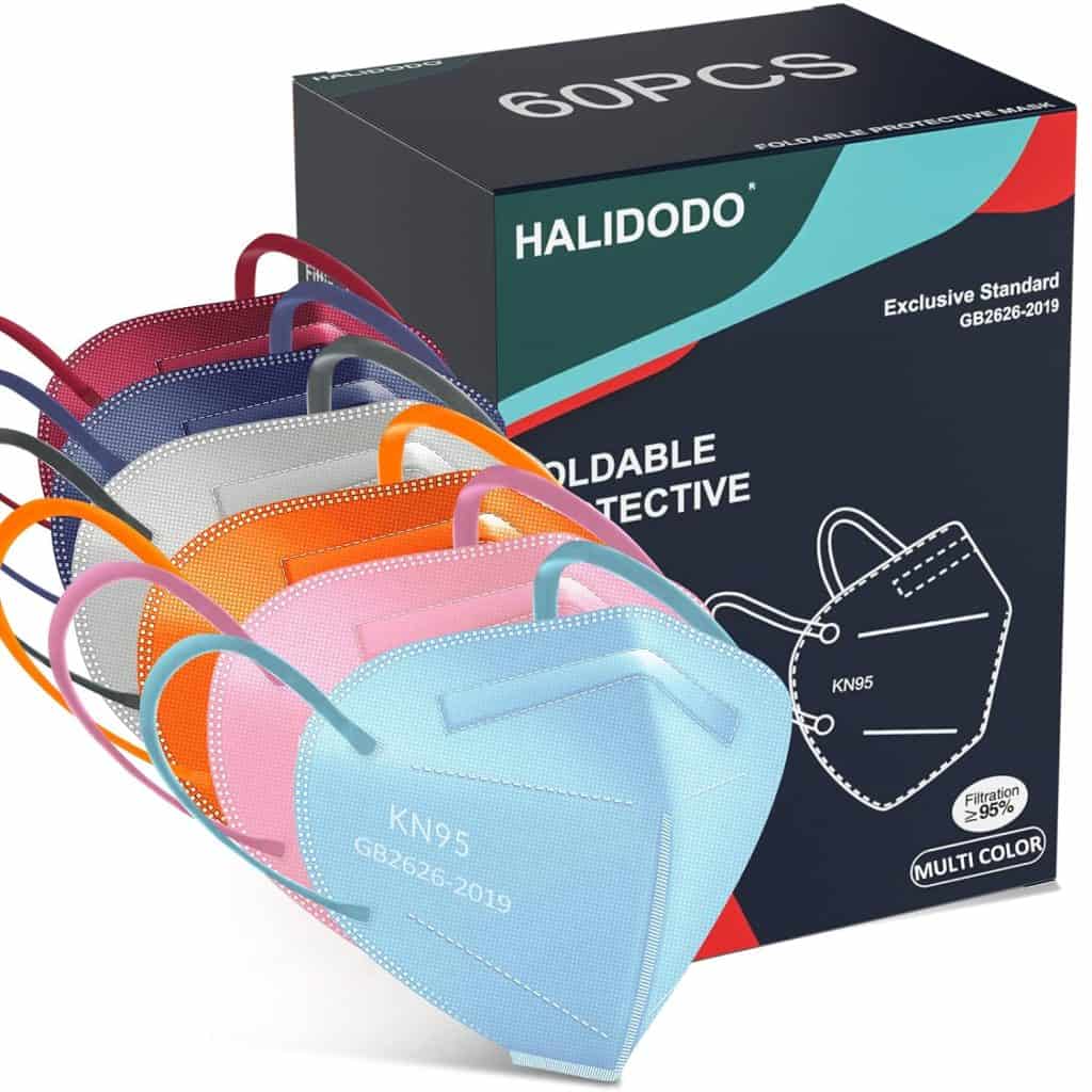 HALIDODO 60 Packs Individually Wrapped KN95 Face Mask 5-Ply Breathable & Comfortable Filter Safety Mask with Elastic Ear loop and Nose Bridge Clip, Protective Face Cover Mask, Multi Color - Multi Color 