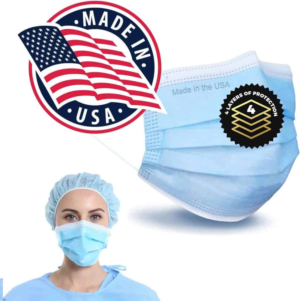 mystcare Disposable Face Mask 50 Pack Individually WrappedBrightt, Made In  USA ASTM Level 3 Face Mask