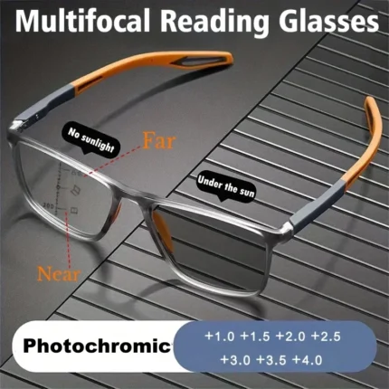 Photochromic TR90 Anti-blue Light Multifocal Reading Glasses
