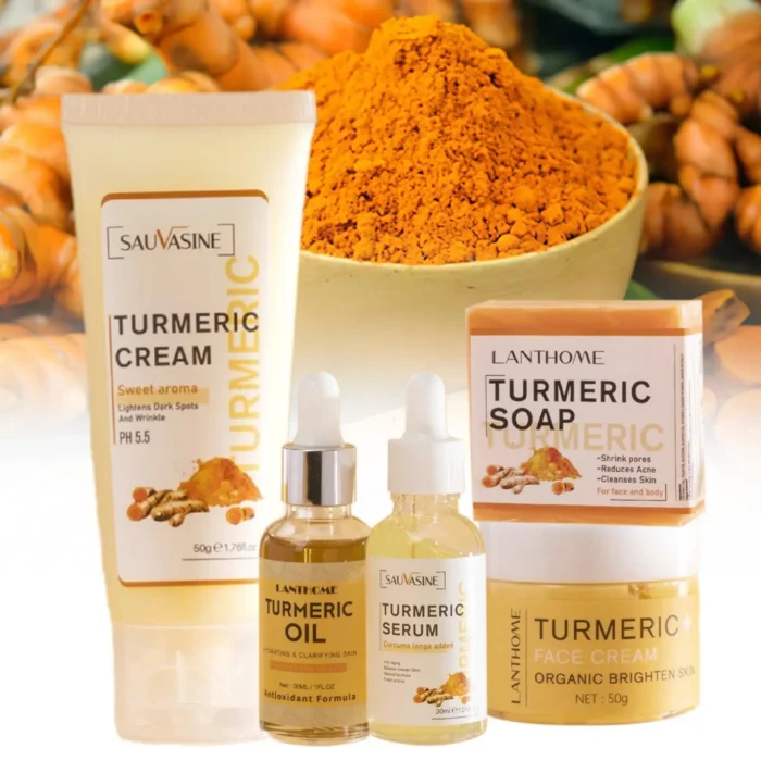 Turmeric Facial Care Kit with Cleansing Cream, Anti-Aging Serum, and Moisturizer, Targets Dark Spots for Healthy Skin Care 1